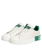 White Green Leather Low Top Sneakers Shoes