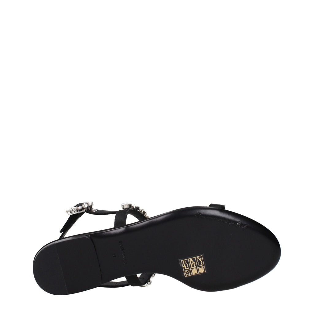 Black Satin Flat Sandals