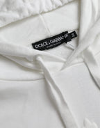 White Cotton Hooded Pullover Sweatshirt Men