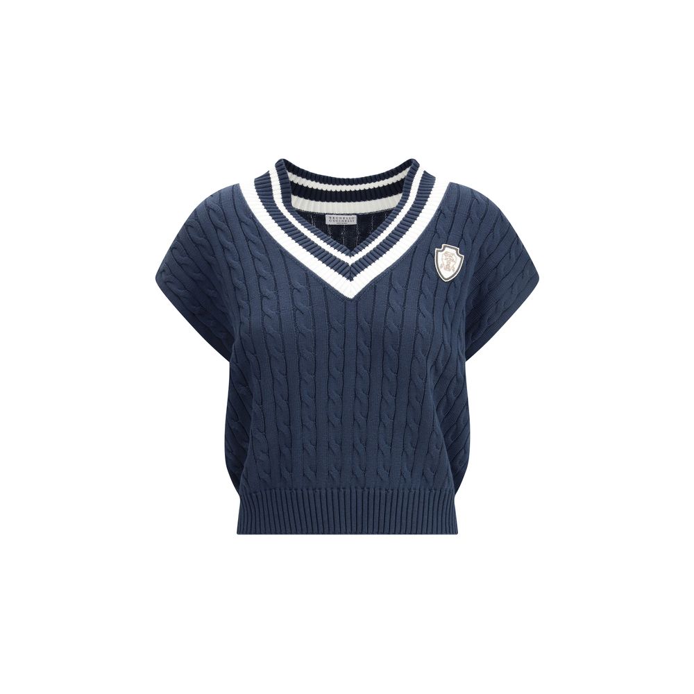 Blue Cotton Sleeveles Sweater