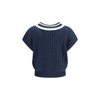 Blue Cotton Sleeveles Sweater