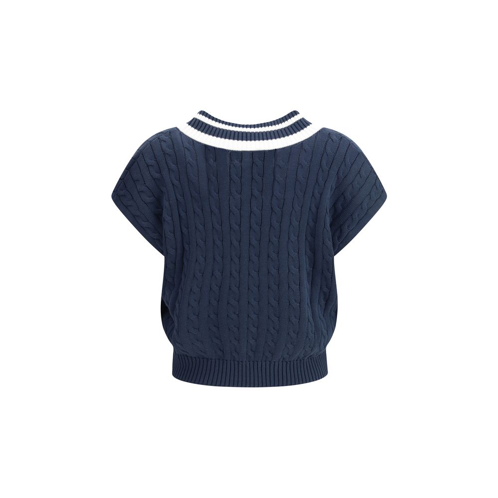 Blue Cotton Sleeveles Sweater