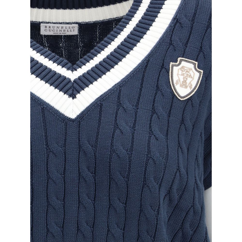 Blue Cotton Sleeveles Sweater