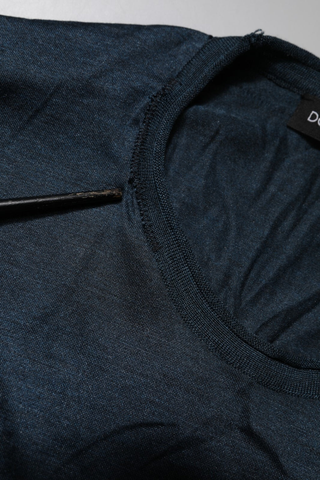 Dark Blue Silk Crew Neck Short Sleeve T-shirt