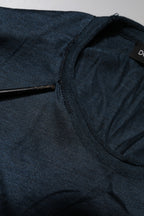 Dark Blue Silk Crew Neck Short Sleeve T-shirt