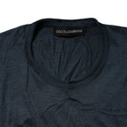 Dark Blue Silk Crew Neck Short Sleeve T-shirt