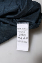 Dark Blue Silk Crew Neck Short Sleeve T-shirt