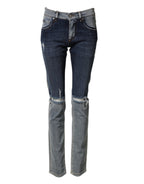 Blue Two Tone Cotton Men Skinny Denim Jeans
