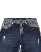 Blue Two Tone Cotton Men Skinny Denim Jeans