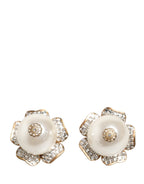 Gold Tone Maxi Faux Pearl Floral Clip-on Jewelry Earrings