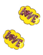 Gold Brass LOVE Cartoon Crystal Clip-On Jewelry  Earrings