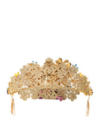 Gold Brass Crystal Floral Hortensia Crown Headband Tiara