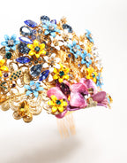 Gold Brass Crystal Floral Hortensia Crown Headband Tiara