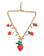 Gold Brass FRUIT Pendants Flowers Crystal Logo Necklace