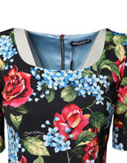 Black Floral Print Viscose Sheath Midi Dress