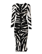 Black White Zebra Viscose Sheath Midi Dress