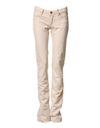 Beige Low Waist Cotton Slim Fit Denim Trousers Jeans