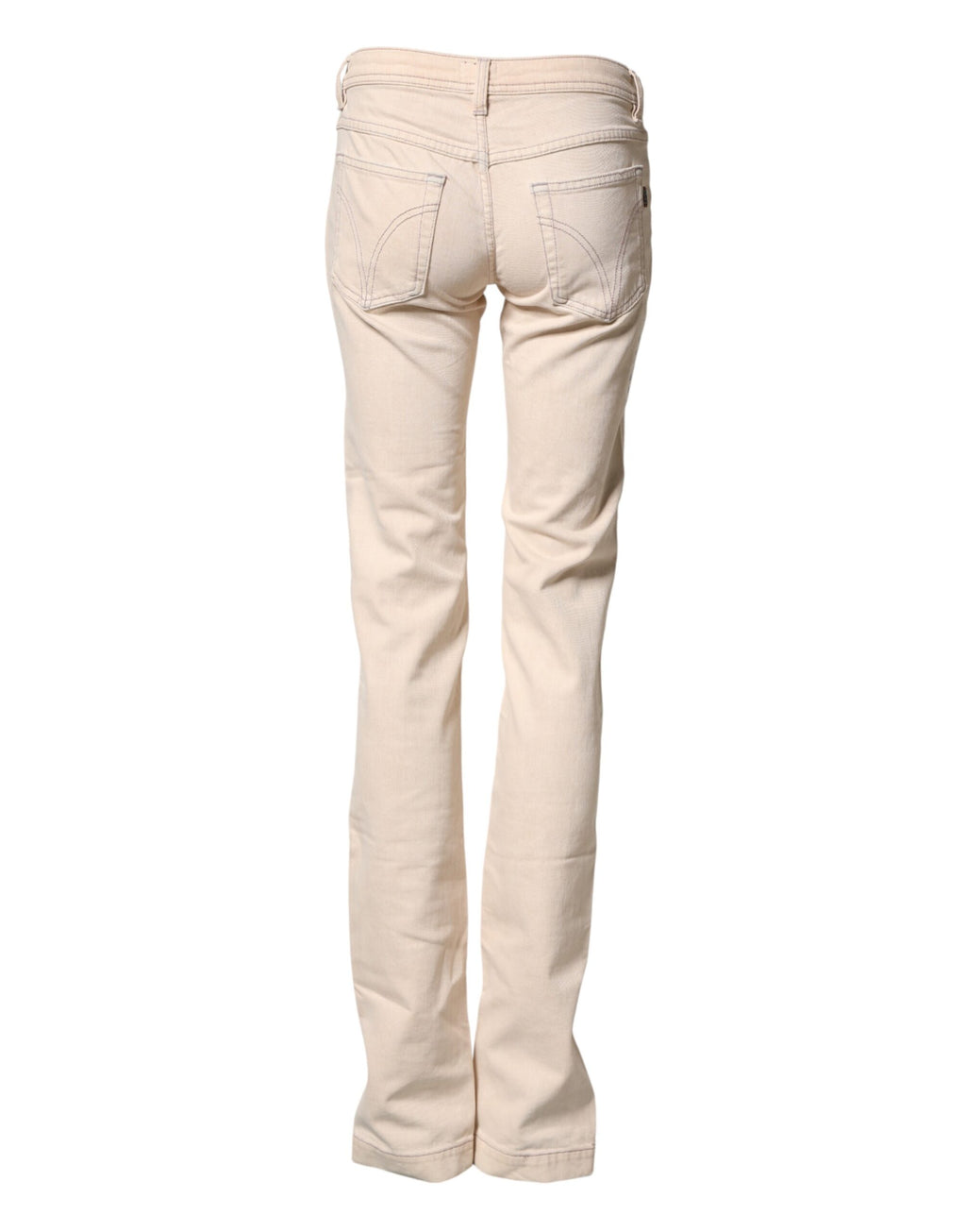 Beige Low Waist Cotton Slim Fit Denim Trousers Jeans