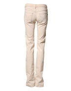 Beige Low Waist Cotton Slim Fit Denim Trousers Jeans