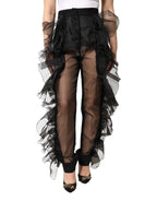 Black High Waist Tulle Wool Trouser Pants