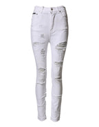 White Distressed High Waist Denim Jeans