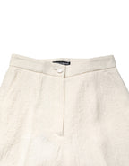 White Cotton Floral Brocade Dress Pants