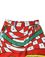 Multicolor Geometric Pattern Straight Pants
