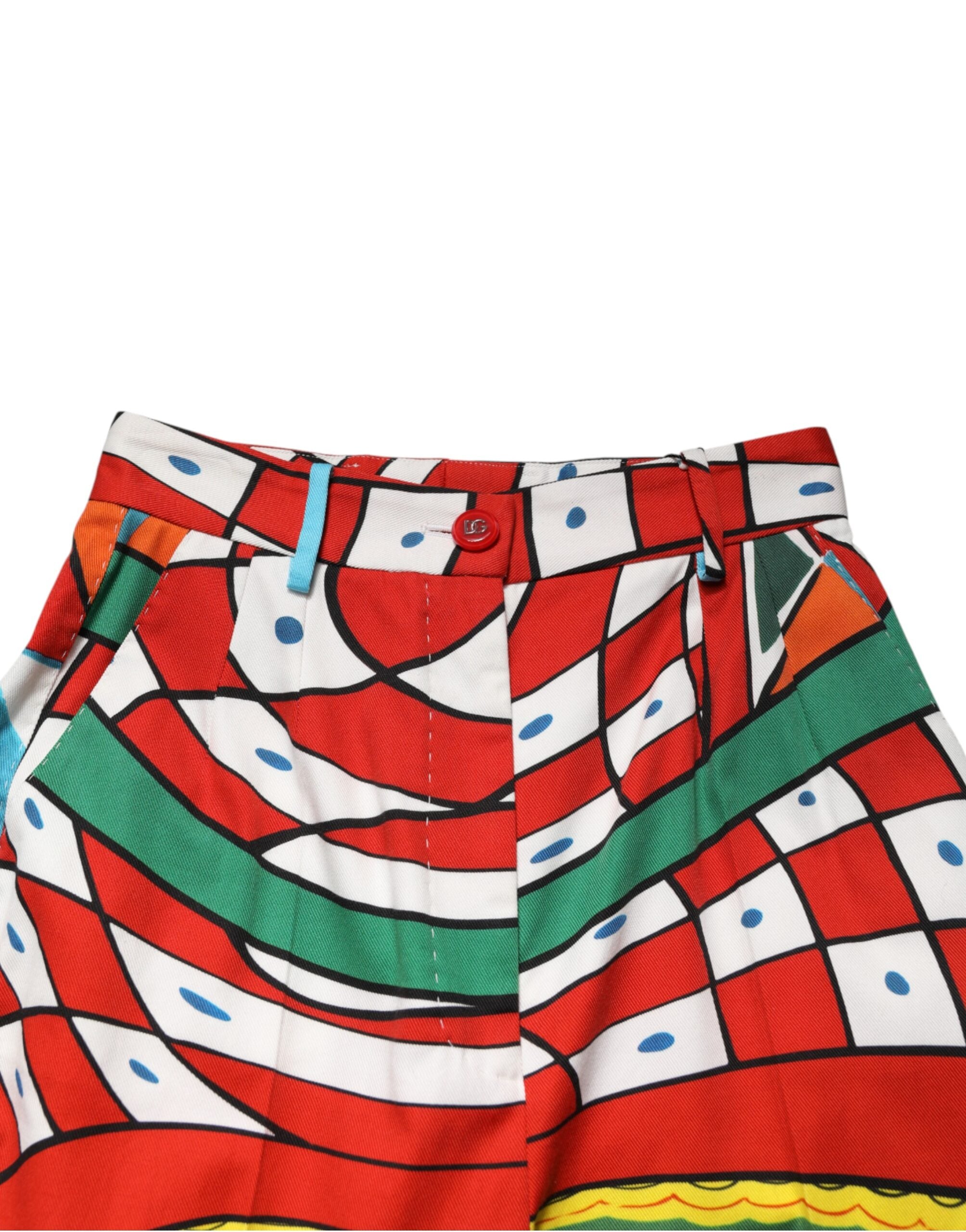 Multicolor Geometric Pattern Straight Pants