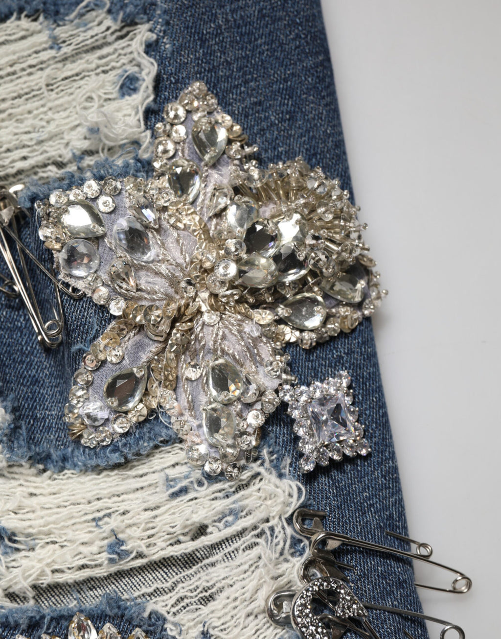 Blue Cotton Rhinestone Embellish Denim Jeans