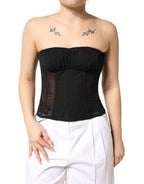 Black Silk Lace Bustier Corset Strapless Top