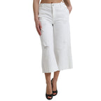 Wide Leg White Cotton Cropped Denim Jeans