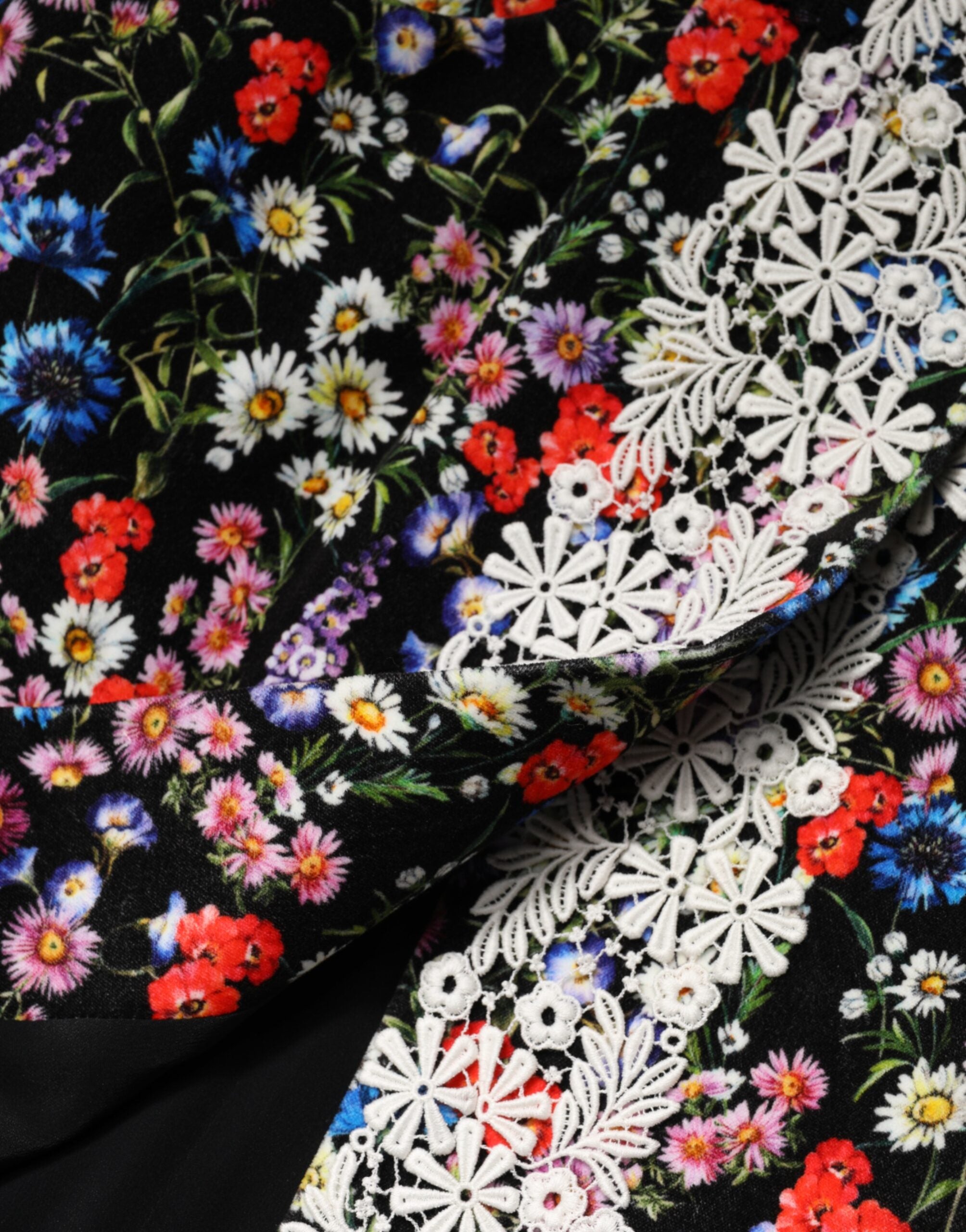 Black Floral Lace Cotton HighWaist Mini Skirt