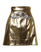 Gold Acetate Crystal High Waist Mini Skirt