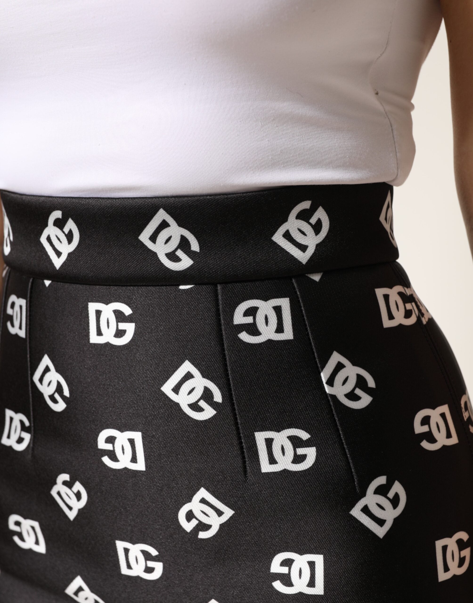 Black Dg Logo Pencil Cut High Waist Mini Skirt