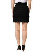 Black Nylon High Waist Open-Stitch Mini Skirt