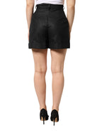 Black Polyester Casual High Waist Mini Shorts