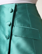 Green Polyester Button High Waist Mini Skirt