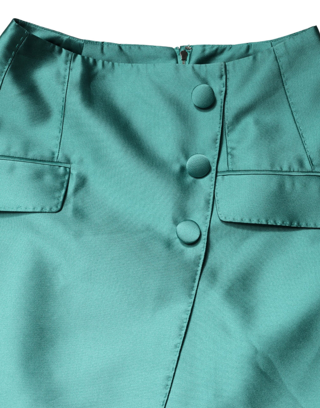 Green Polyester Button High Waist Mini Skirt