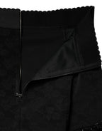 Black Nylon Embellished Lace Mini Skirt