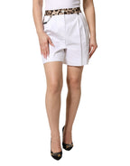 White Cotton High Waist Bermuda Mini Shorts