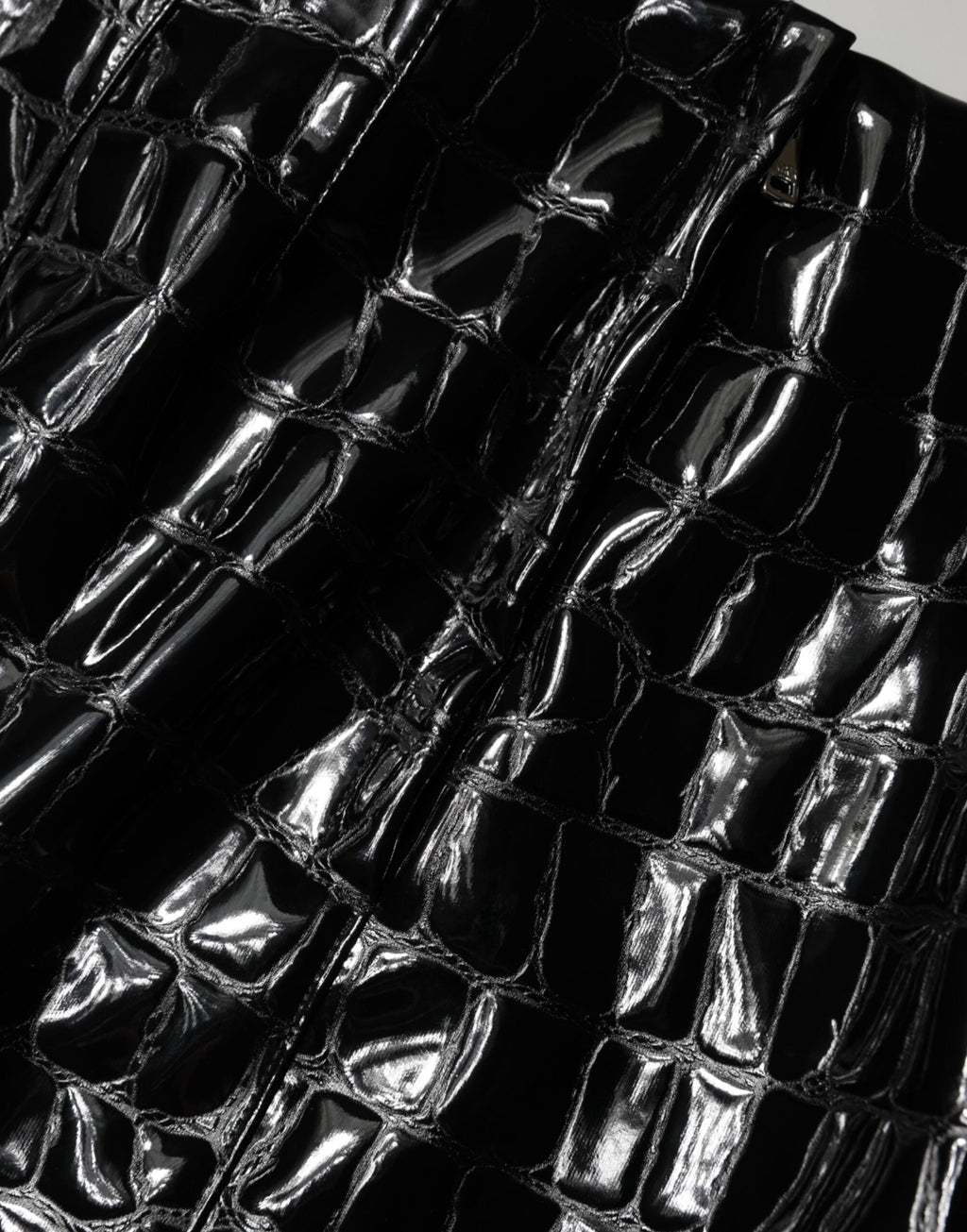 Black Croc Faux-Leather Mid Waist Midi Skirt