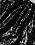 Black Croc Faux-Leather Mid Waist Midi Skirt