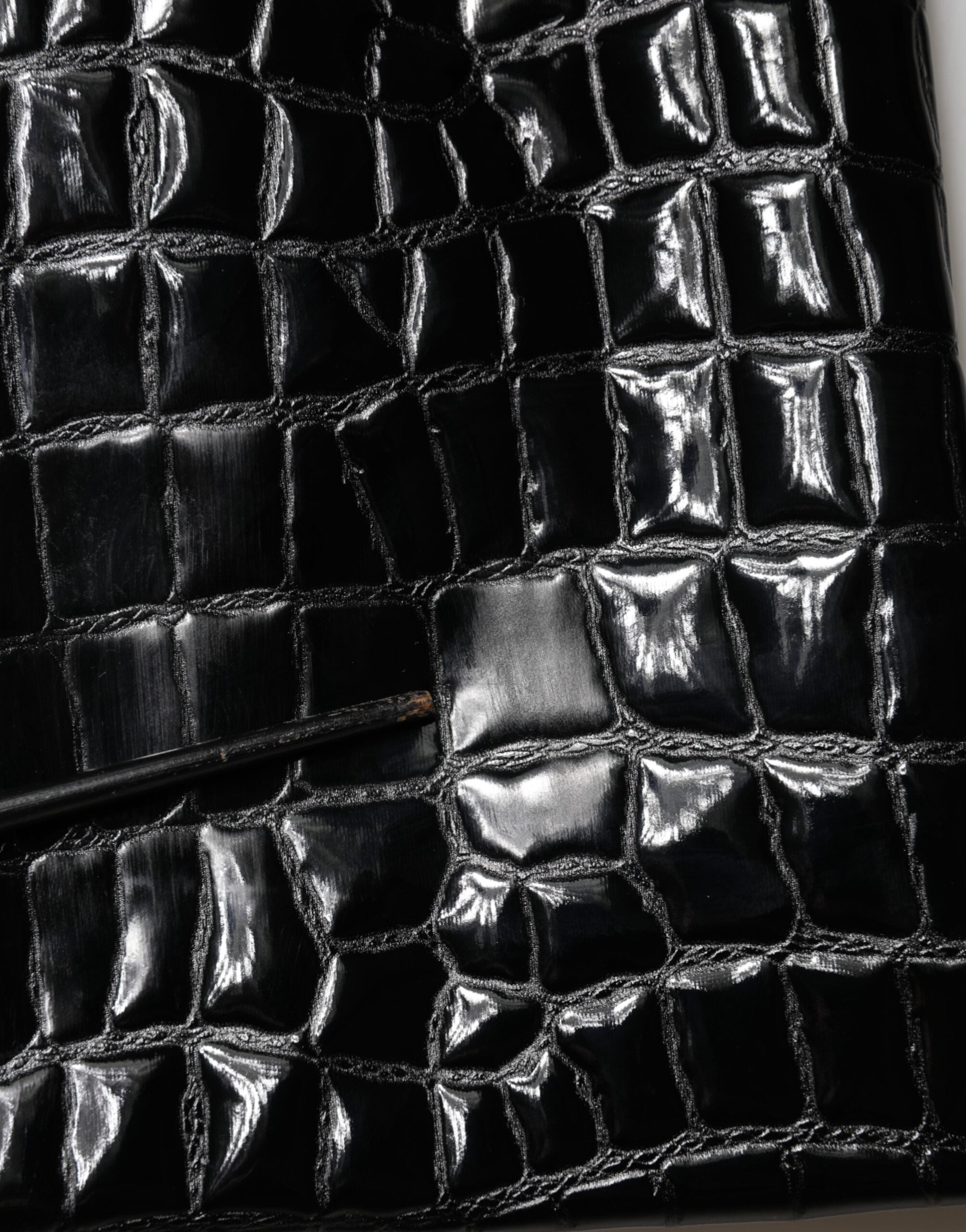 Black Croc Faux-Leather Mid Waist Midi Skirt