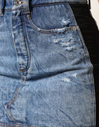 Blue Black Cotton Denim Sheer Midi Skirt