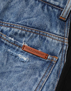 Blue Black Cotton Denim Sheer Midi Skirt