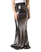 Metallic Gray Sequin High Waist Mermaid Skirt