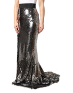 Metallic Gray Sequin High Waist Mermaid Skirt