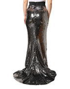 Metallic Gray Sequin High Waist Mermaid Skirt