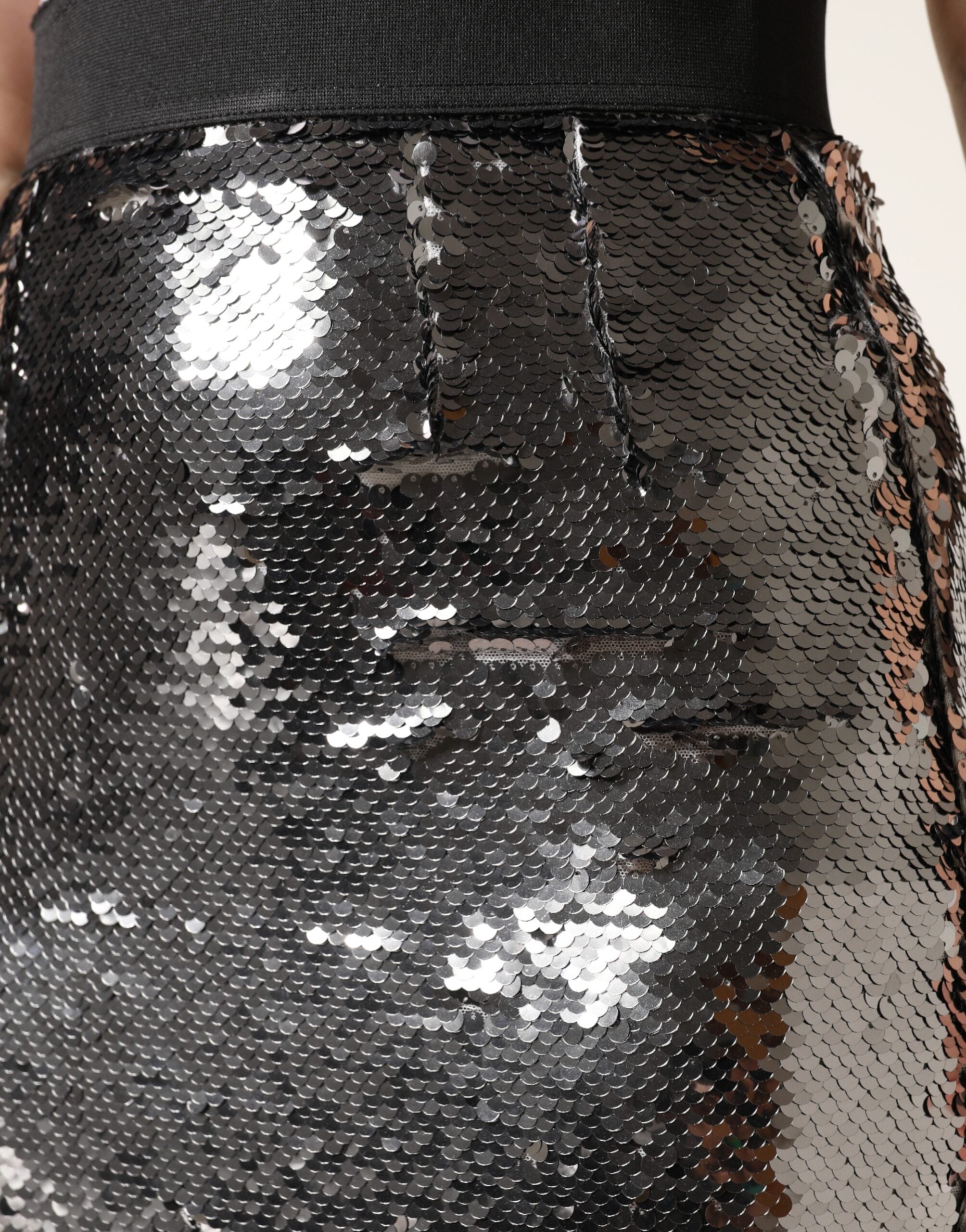 Metallic Gray Sequin High Waist Mermaid Skirt