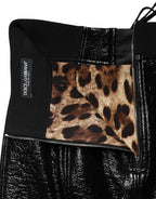 Black Nylon Eyelet Detail Coated Mini Skirt